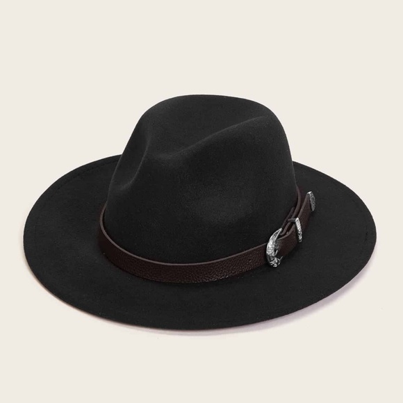 Boho Western style black buckle Fedora